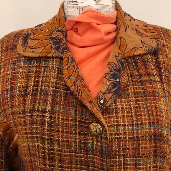 Daniel K Copper Vintage Tweed & floral with sequin Blazer Jacket-Small - Picture 2 of 8